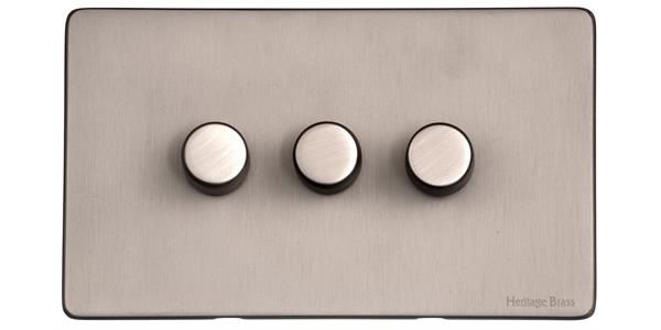 Heritage Brass Vintage Range Aged Pewter, XAP - 3 Gang TED Dimmer (Compatible with LED Lamps)