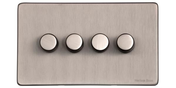 Heritage Brass Vintage Range Aged Pewter, XAP - 4 Gang TED Dimmer (Compatible with LED Lamps)
