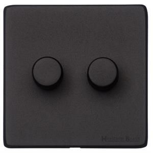 Heritage Brass Vintage Range Matt Black, XBK - 2 Gang Dimmer 250 watts (Compatible with halogen/ incandescent bulbs)