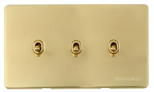 Heritage Brass Vintage Range Unlacquered Polished Brass, XUL - 3 Gang Stockholm Toggle