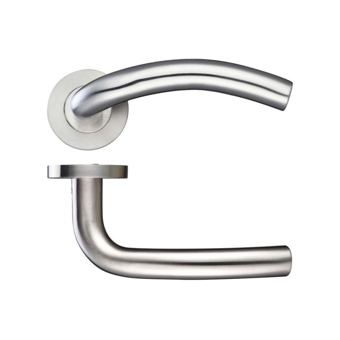 Zoo Hardware - 19mm Grade 304 Arched Door Handle on Push-on Rose - Satin Stainless Steel - Pair
