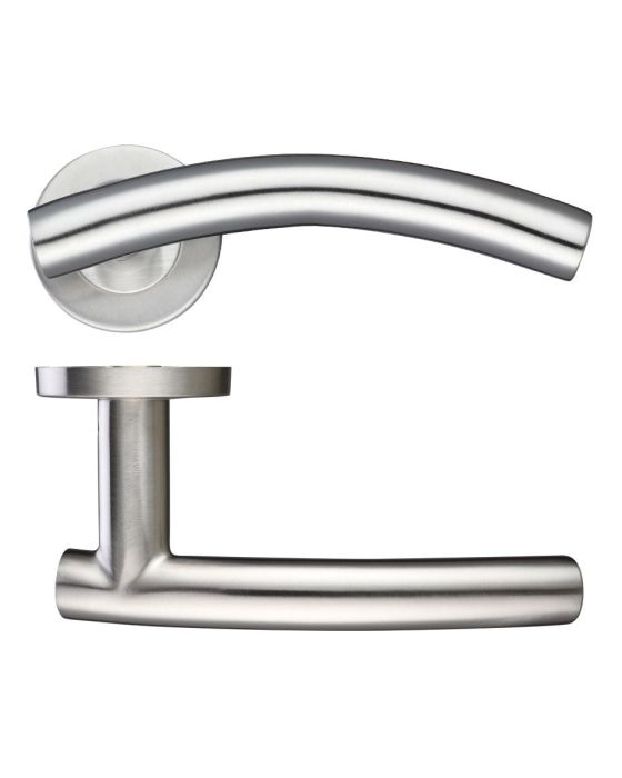 Zoo Hardware - 19mm Arched T-bar Door Handle on Push-on Rose - Satin Stainless Steel - Pair