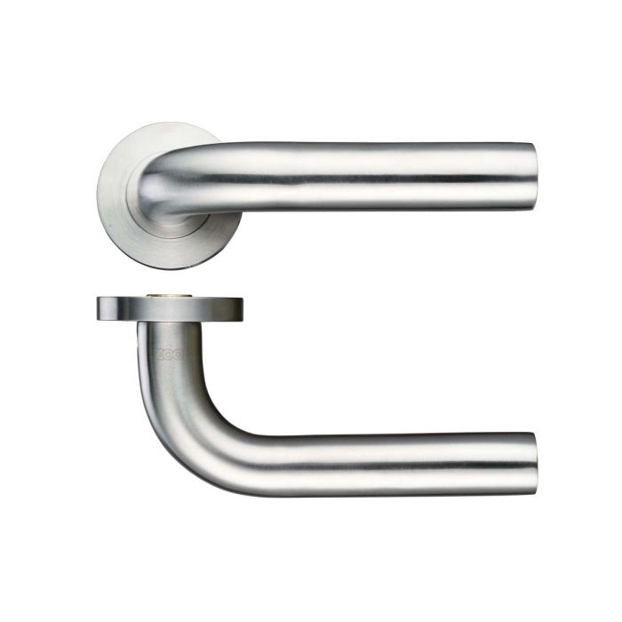 Zoo Hardware - 22mm Radius Door Handle on Screw-on Rose - Satin Stainless Steel - Pair
