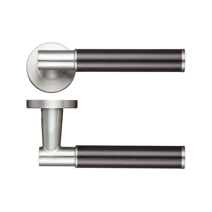 Zoo Hardware - Eros Door Handle on Screw-on Rose - Satin Stainless Steel and Carbon Fibre - Pair