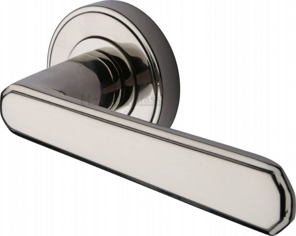 Heritage Brass Door Lever Handle on Rose Century in Polished Nickel Finish