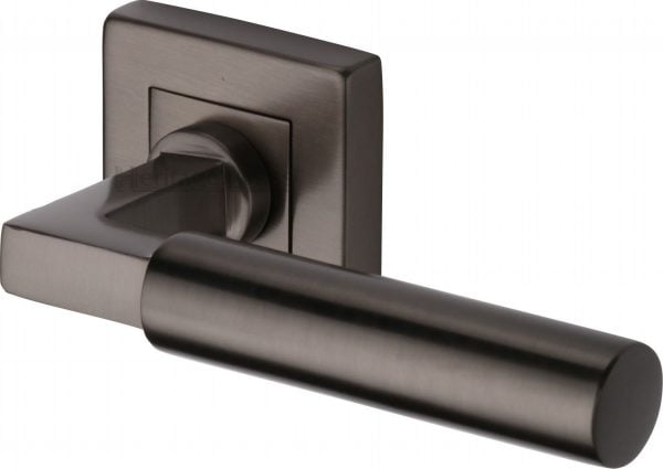 Heritage Brass Door Lever Handle on Rose Bauhaus SQ in Matt Bronze Finish