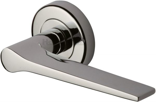 Heritage Brass Door Lever Handle on Rose Gio in Polished Nickel Finish