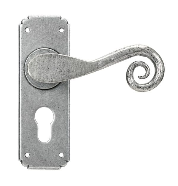 Pewter Monkeytail Lever Euro Lock Set 45592