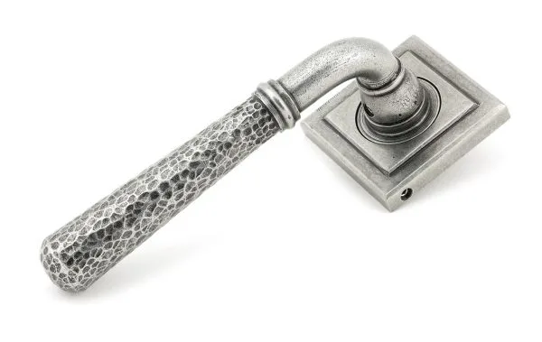 Pewter Hammered Newbury Lever on Rose Set (Square Rose) 45658