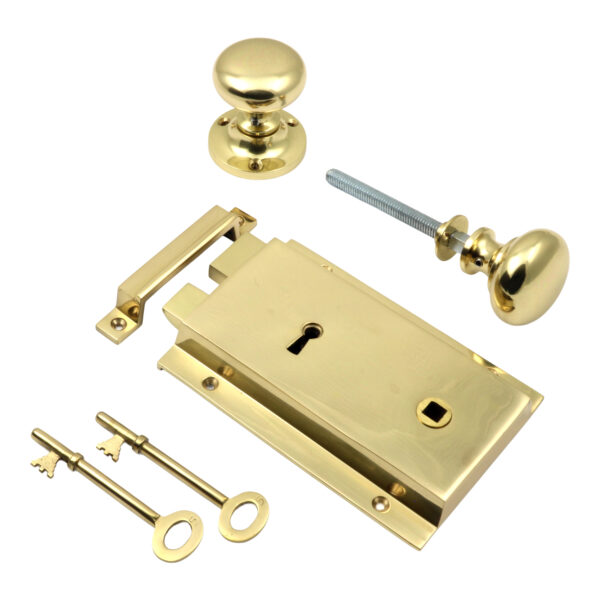 Prima Polished Brass Heavy Cast Rim Lock + Mushroom Rim Knob BH1019PB